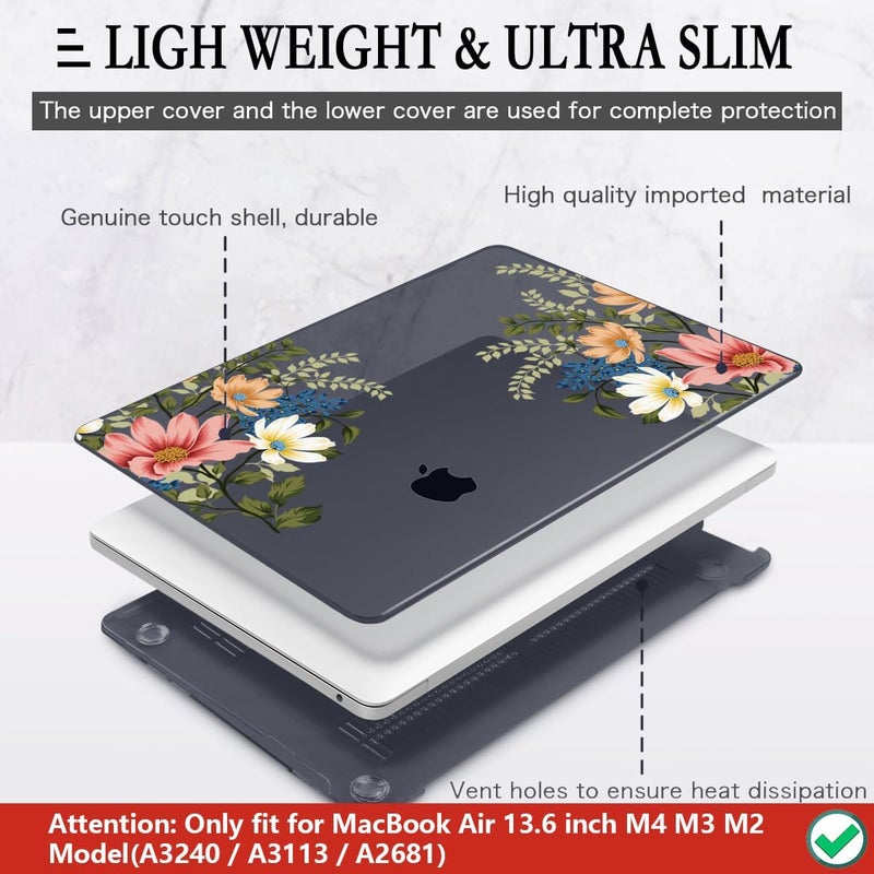 CISSOOK Compatible with MacBook Air 13.6 Inch Case 2025 2024 2023 2022, Plastic Hard Shell Case with Keyboard Cover for MacBook Air 13.6 M2 M3 M4 Chip A2681 A3113 A3240 Model, Retro Flower - Image 4